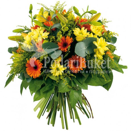 Букет гербер, лилии и хризантемы